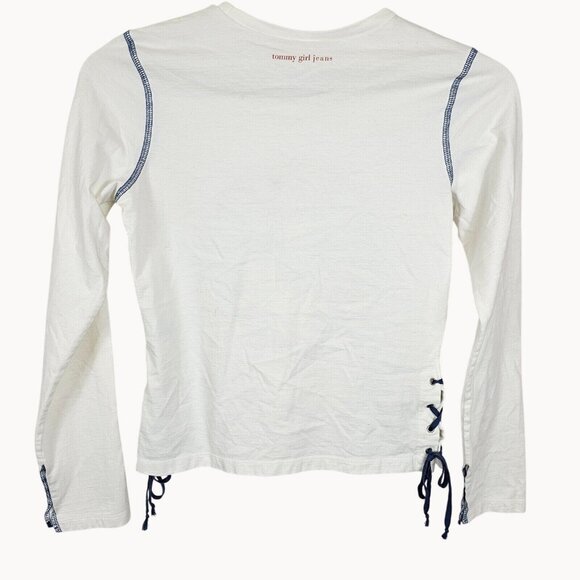 Tommy Girl Jeans Women's White Blue Top Shirt M Y2K Corset Punk Skater Rocker - Picture 5 of 16